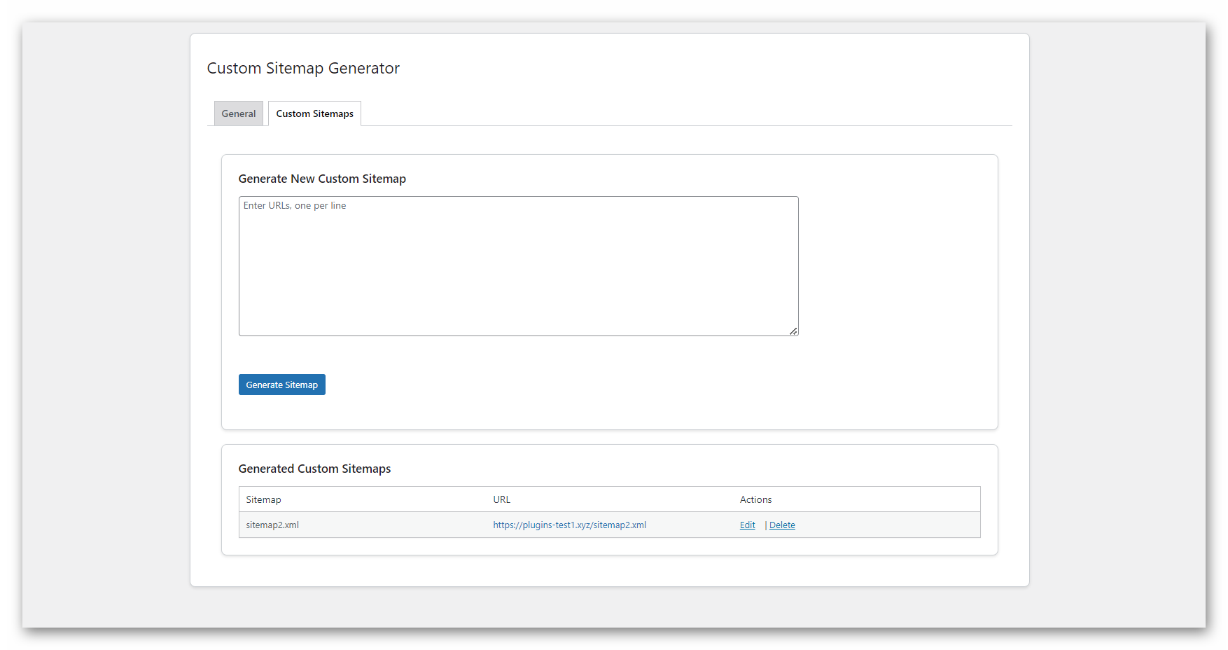 Custom sitemap creation interface
