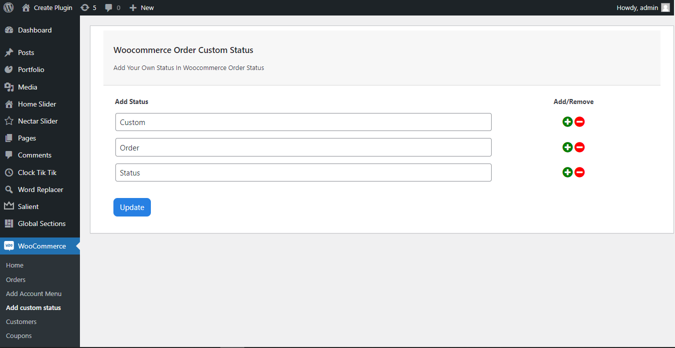 Add custom statues on Page