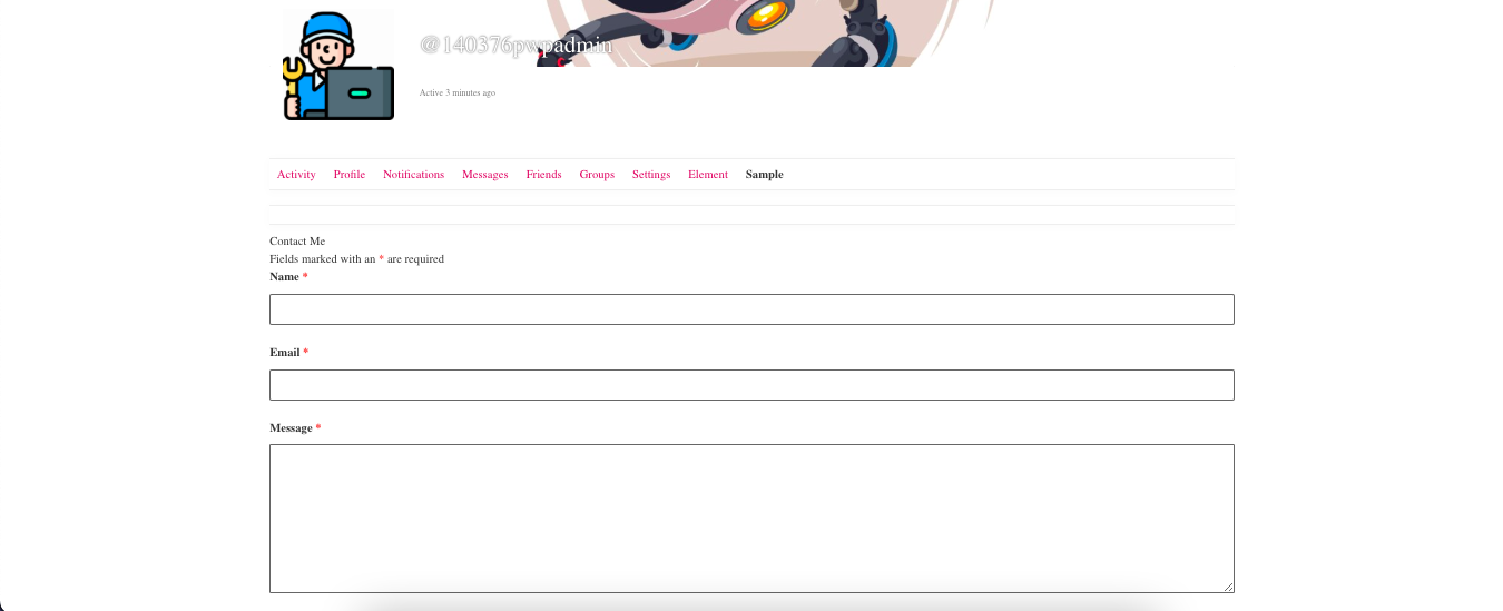 BuddyPress profile with a custom tab displaying shortcode content.