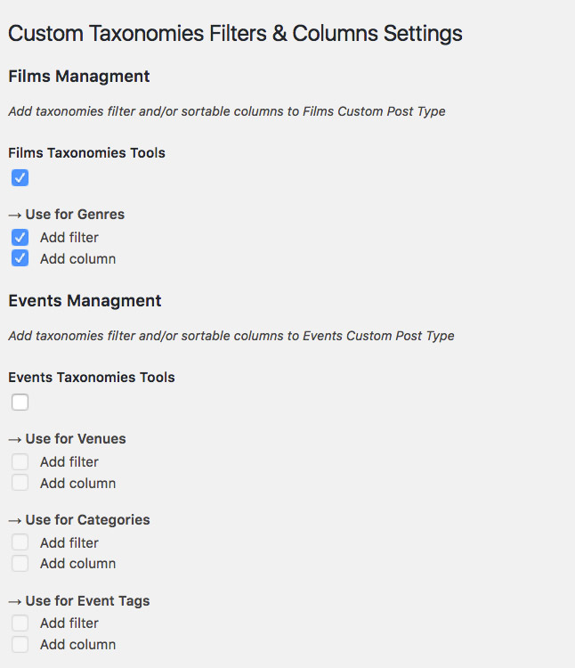 CTFC Settings page