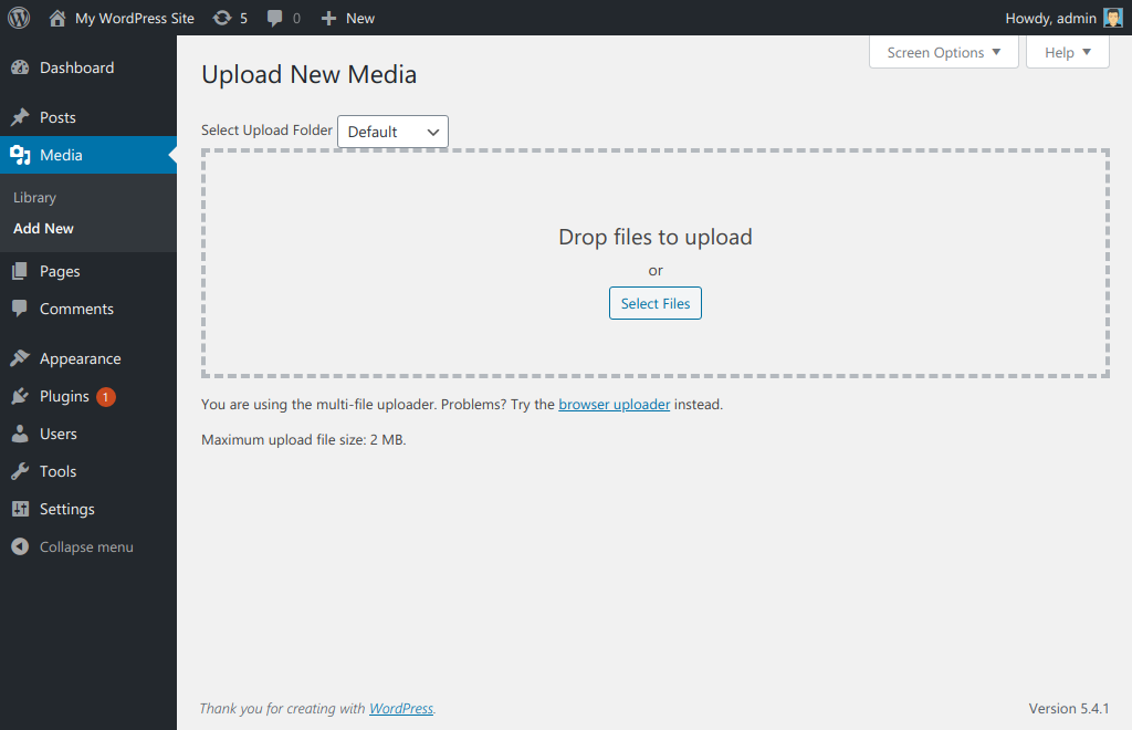 Media upload page.