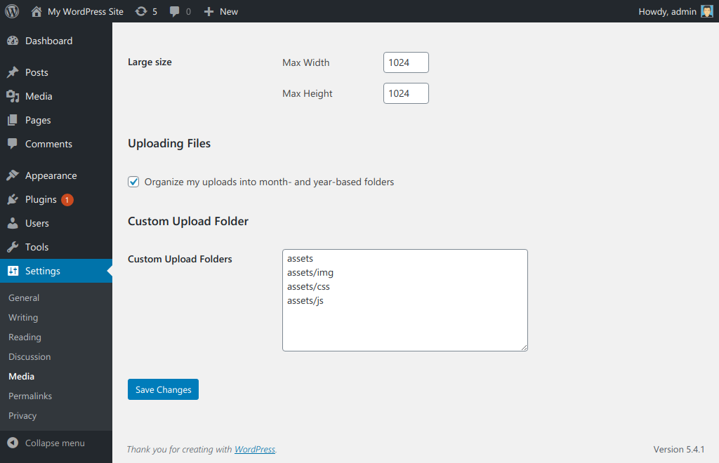 Settings page.
