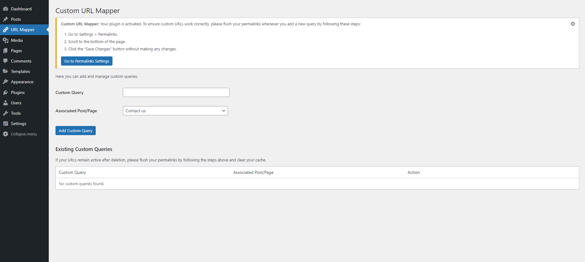 Example of the custom URL redirecting to a specific post.
