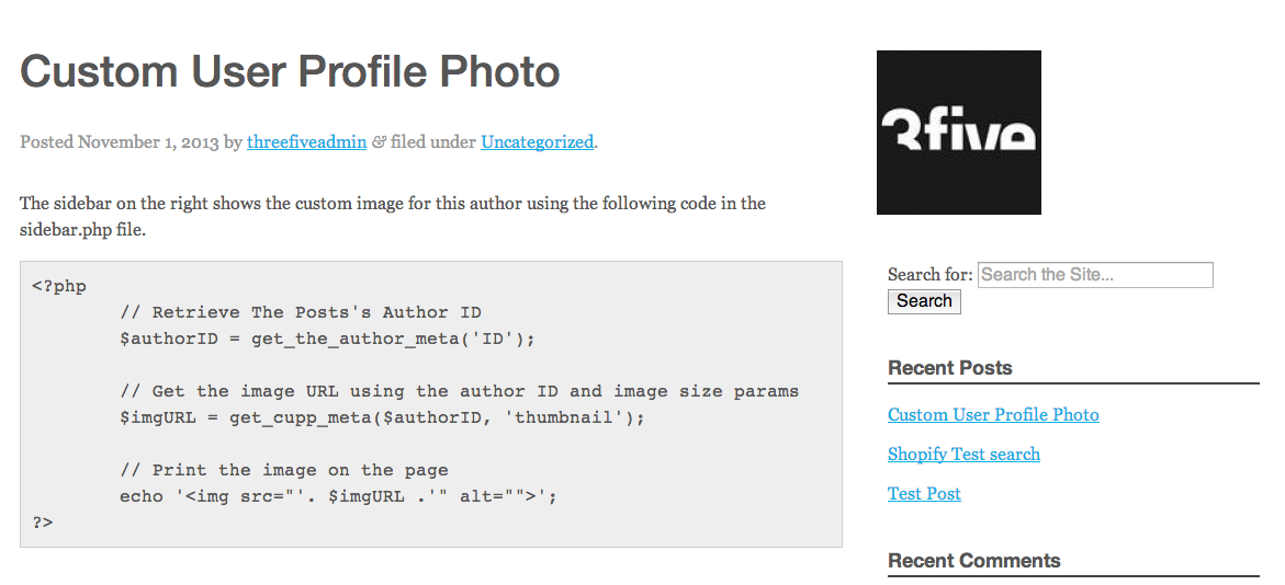 An example of getting this new image to display on the front-end.