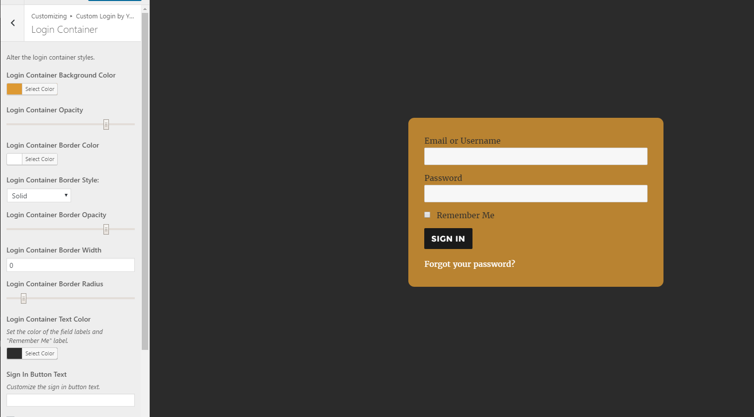 Customizer: Change login form background color