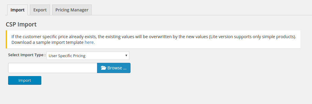 Bulk import Customer-price pairs