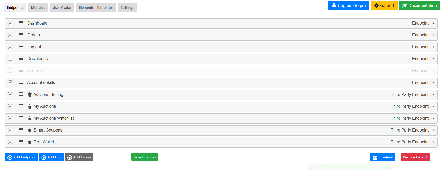 customize my account for woocommerce Frontend