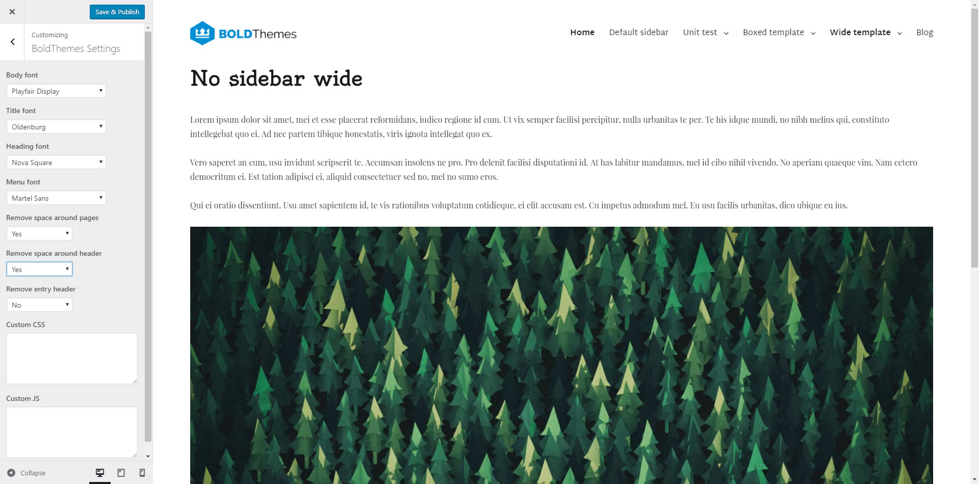 Wide template without margins