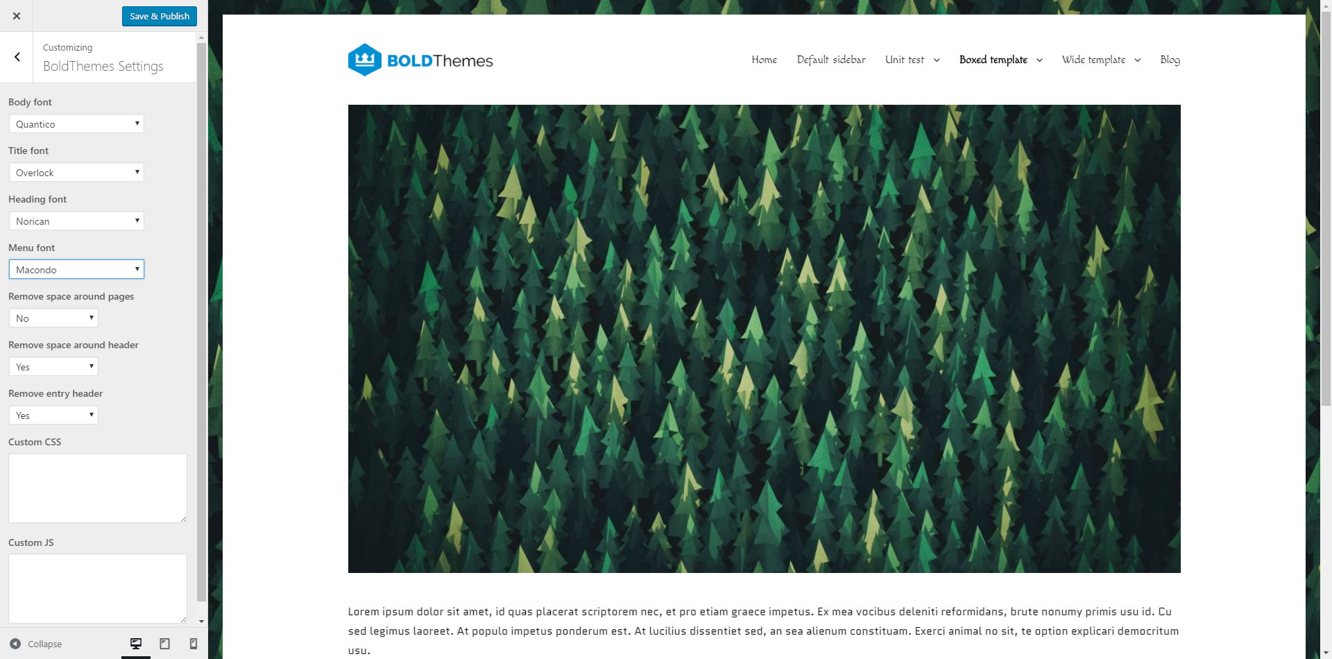 Wide template with fonts changed