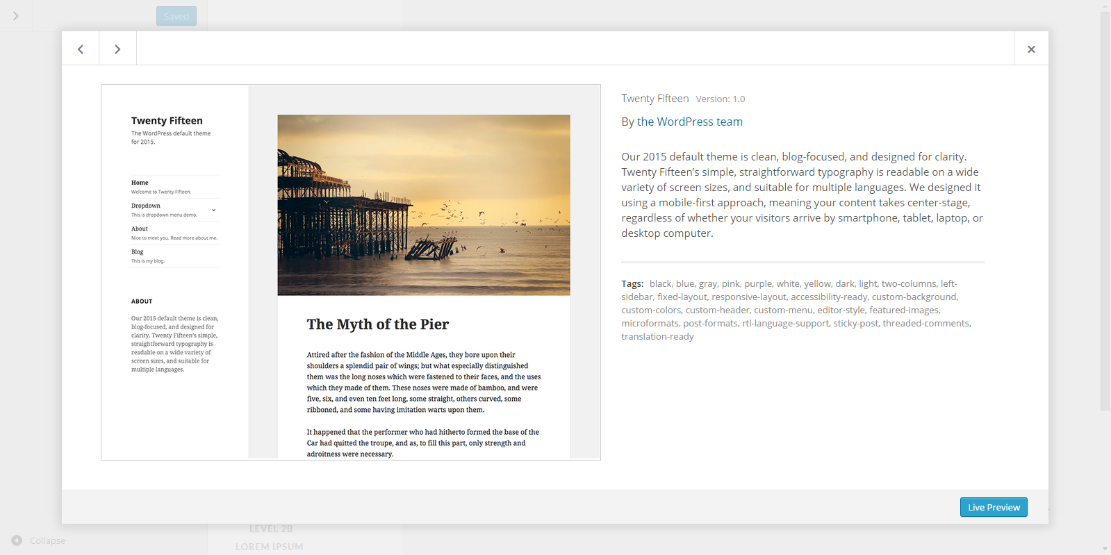 Single-theme details view, with arrow-navigation.