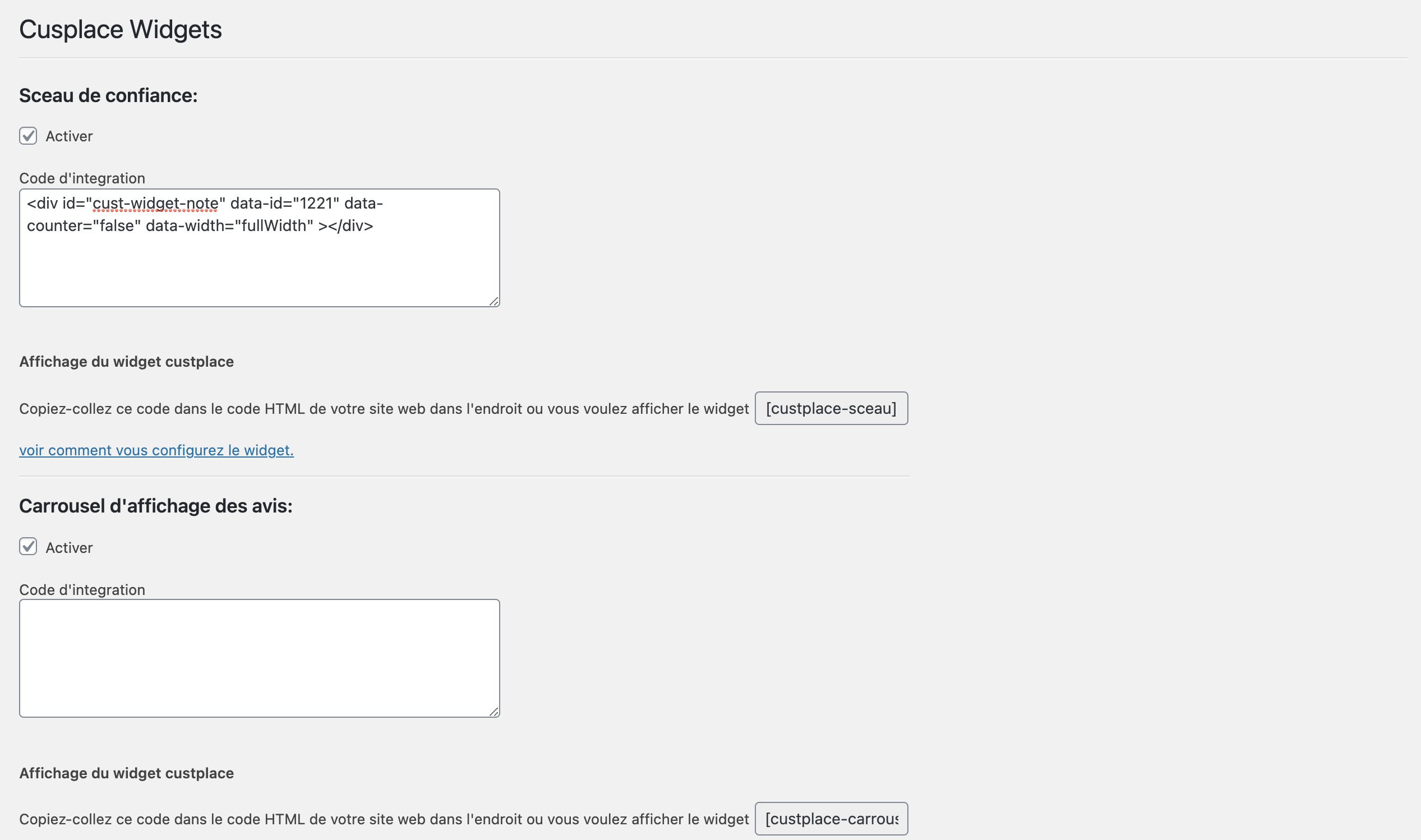 Page de configuration