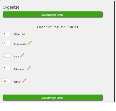 Organize your resume screen