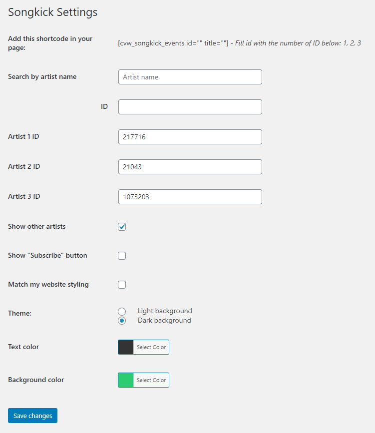 General and shortcode settings