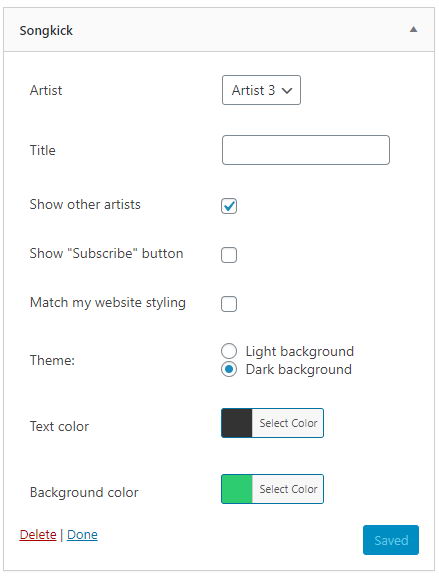 Wiget settings