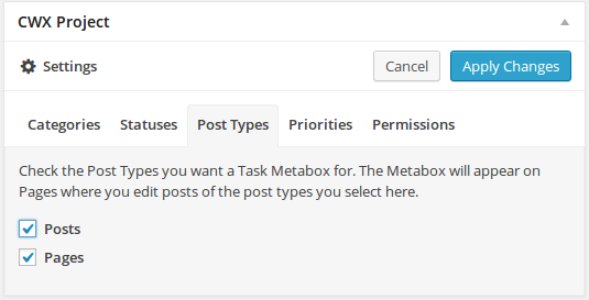 The Task box on an Edit Post page, attaching a task to the *Post*. Workflow is from the top left to the bottom. On the right the task has been created. The Task box can be shown for any available post type (see figure 9).