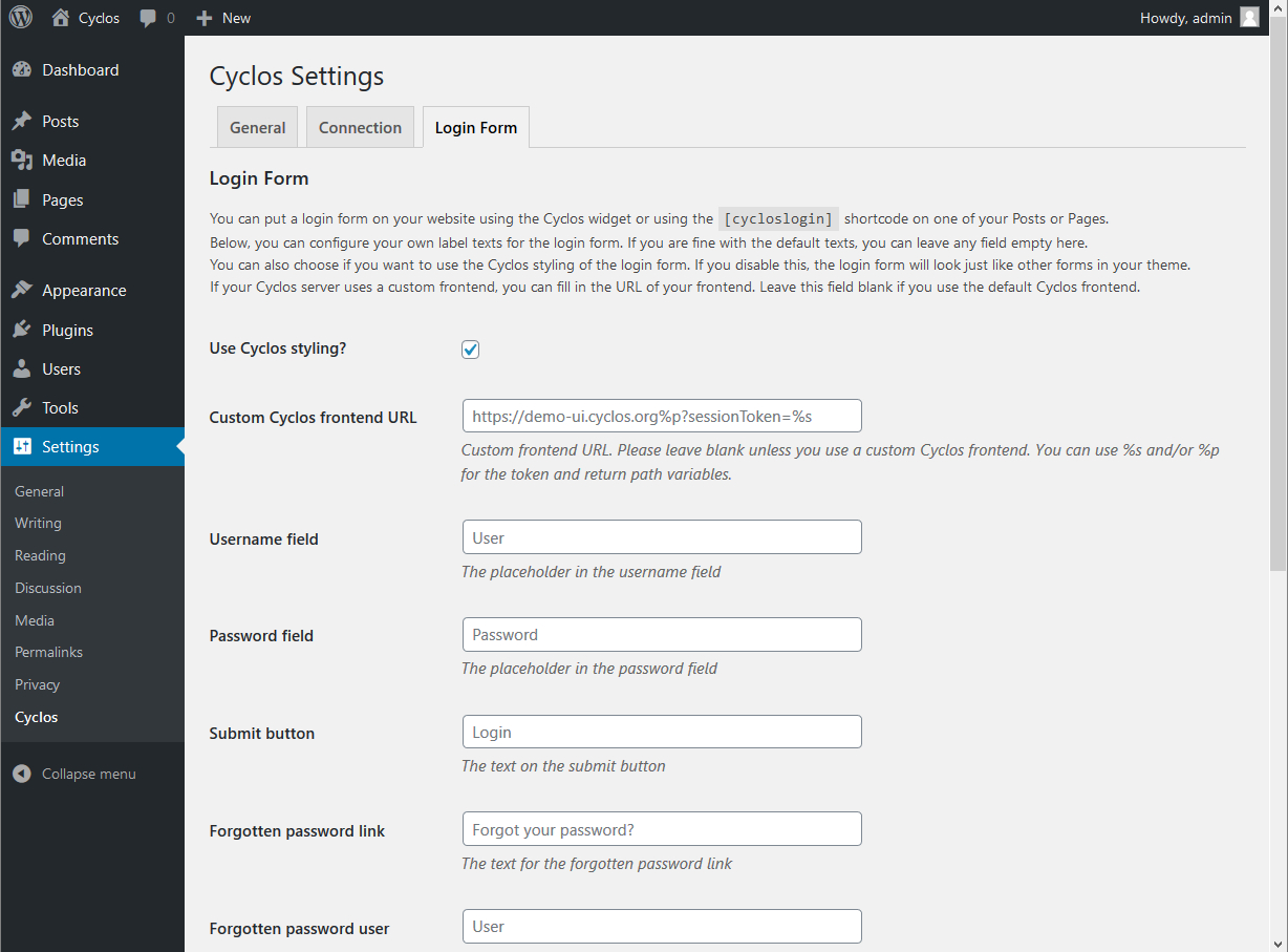 Customizing labels of the form.