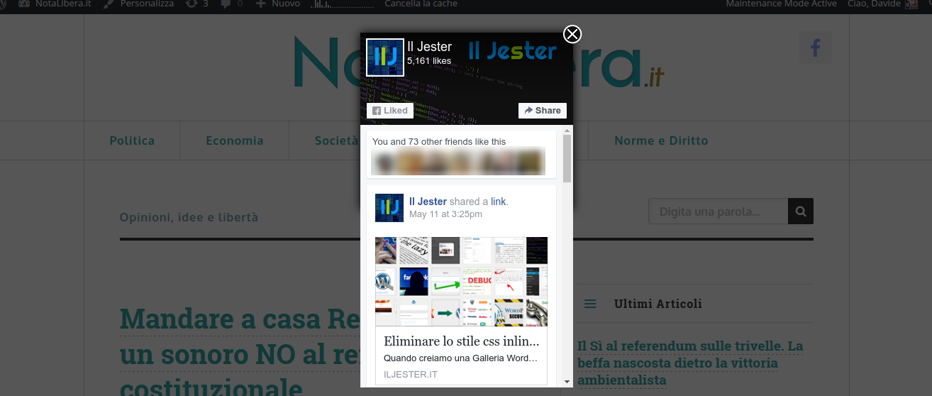 DadiFB Box Facebook Like Box with jQuery Overlay in action