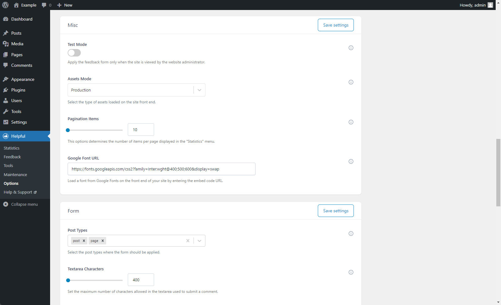 Statistics menu. (feedback details)