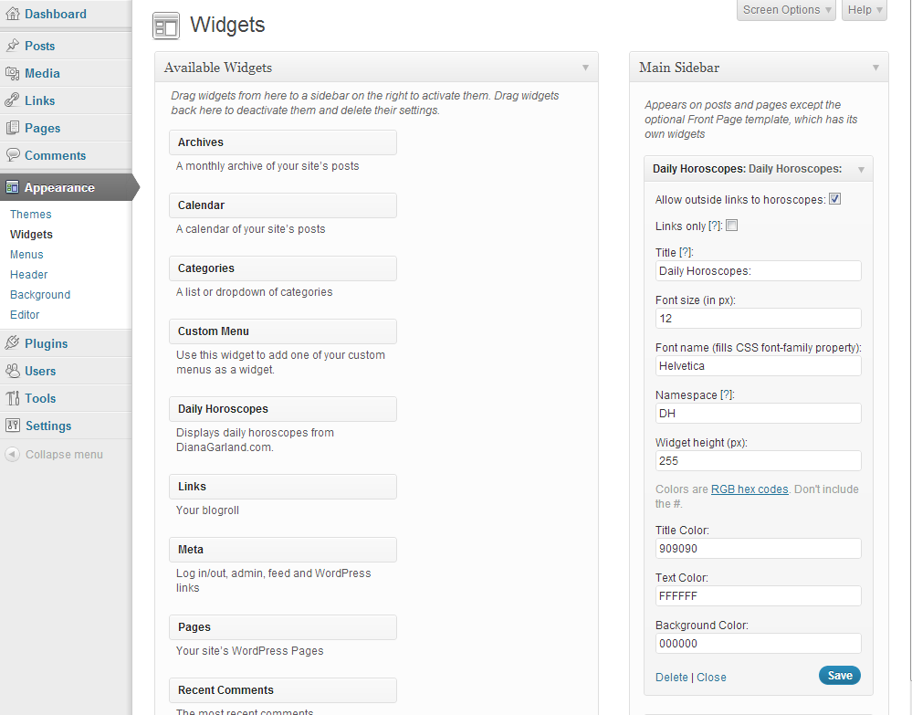 This shows the widget setup in the dashboard.
