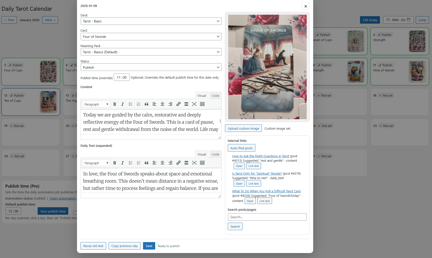 Today's card view and quick actions.
