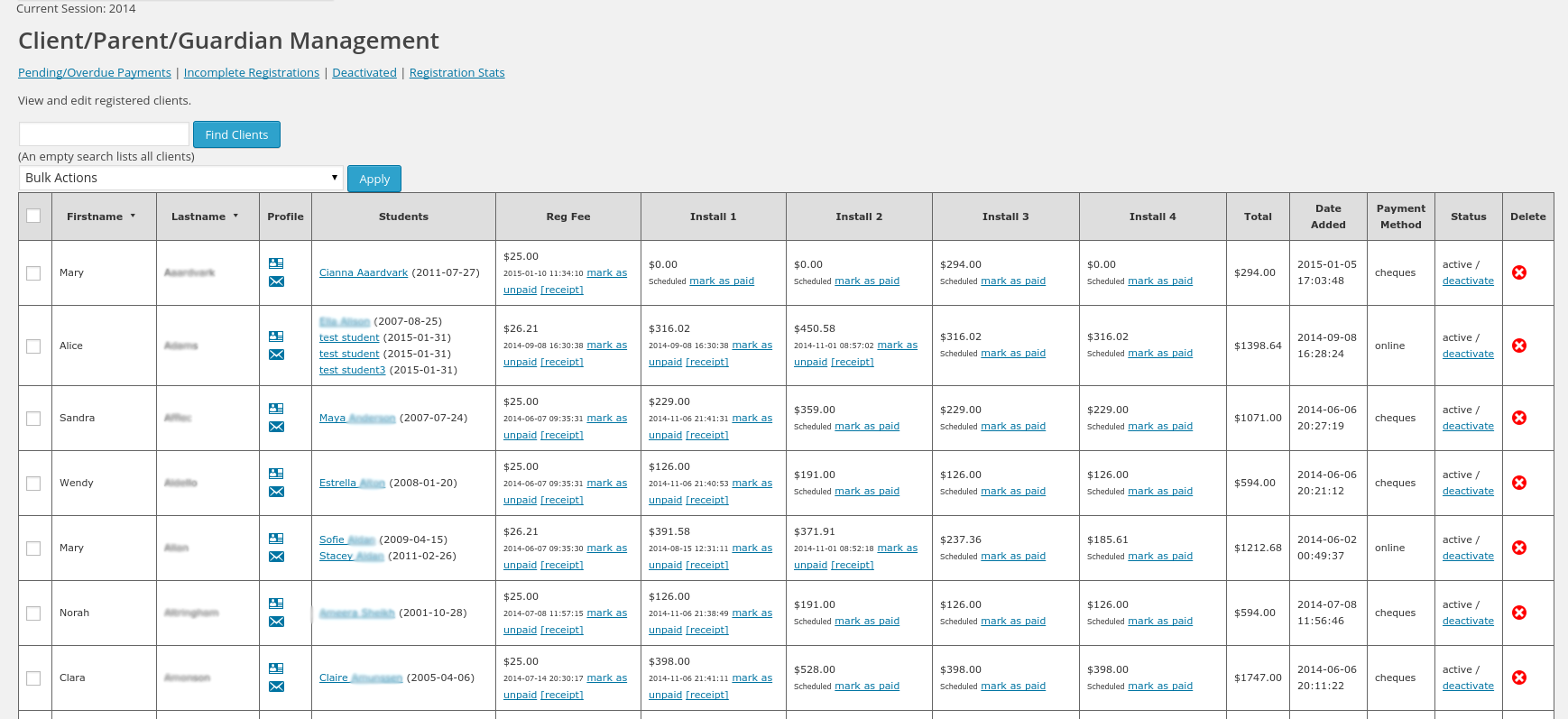 Client/Parent Manager main screen.