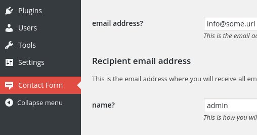 The admin area menu with the `Contact Form` option selected and a part of the plugin settings page.