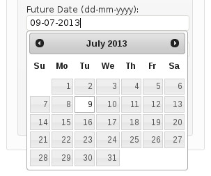 The jQuery datepicker dialog visible once you click on the date input.