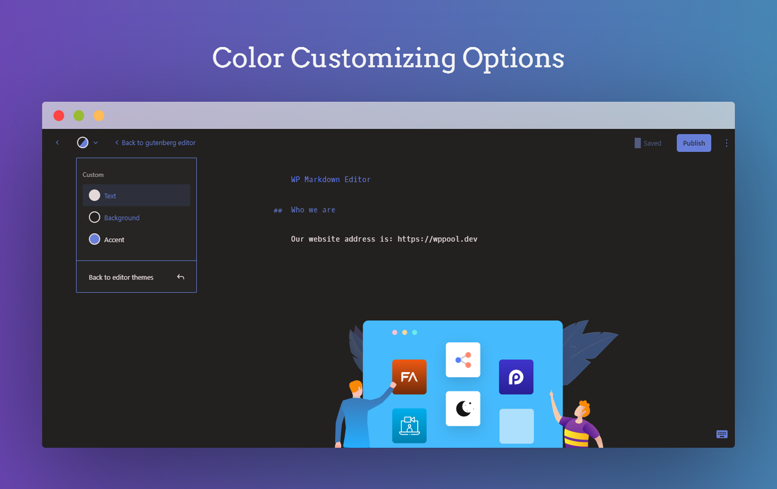 Color customizing options.