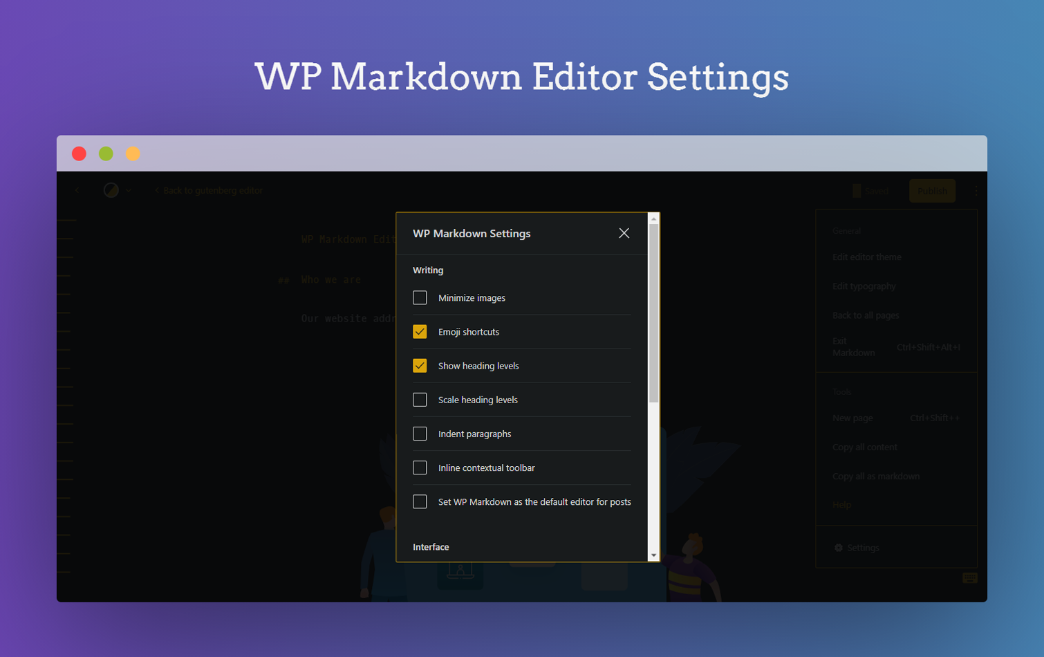 Markdown Editor Settings.
