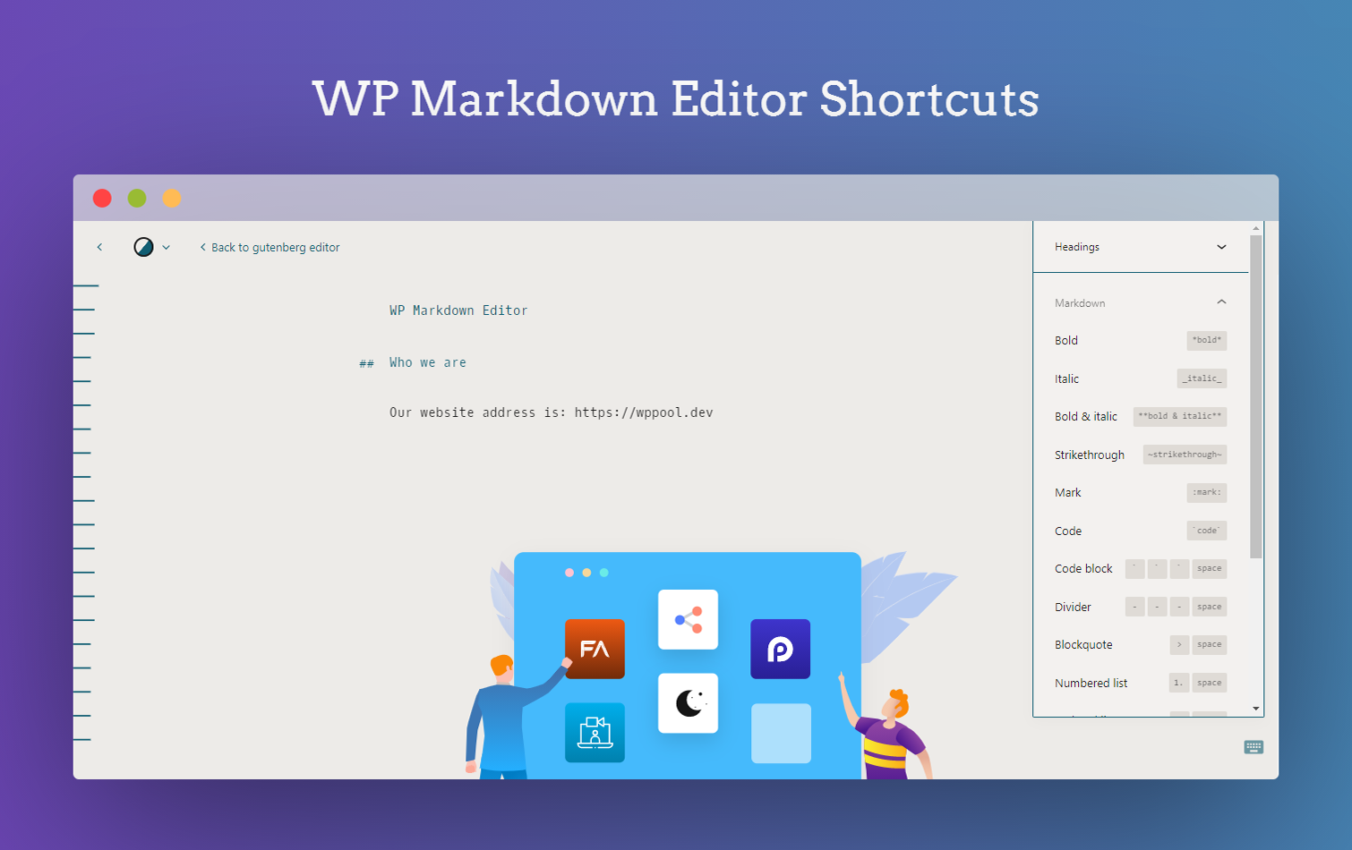 Markdown Editor shortcuts.