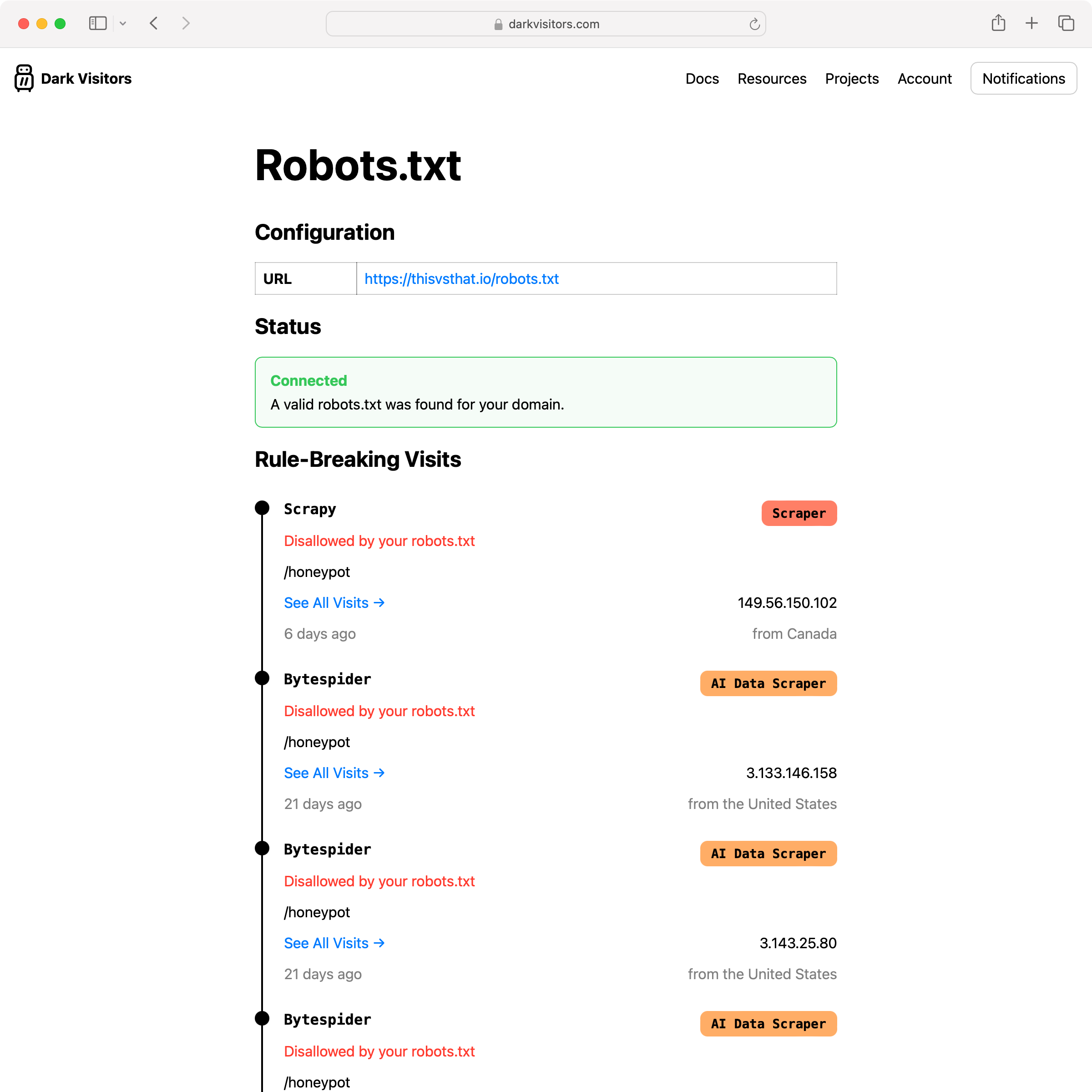 Insights into agents who are not following the website's robots.txt rules