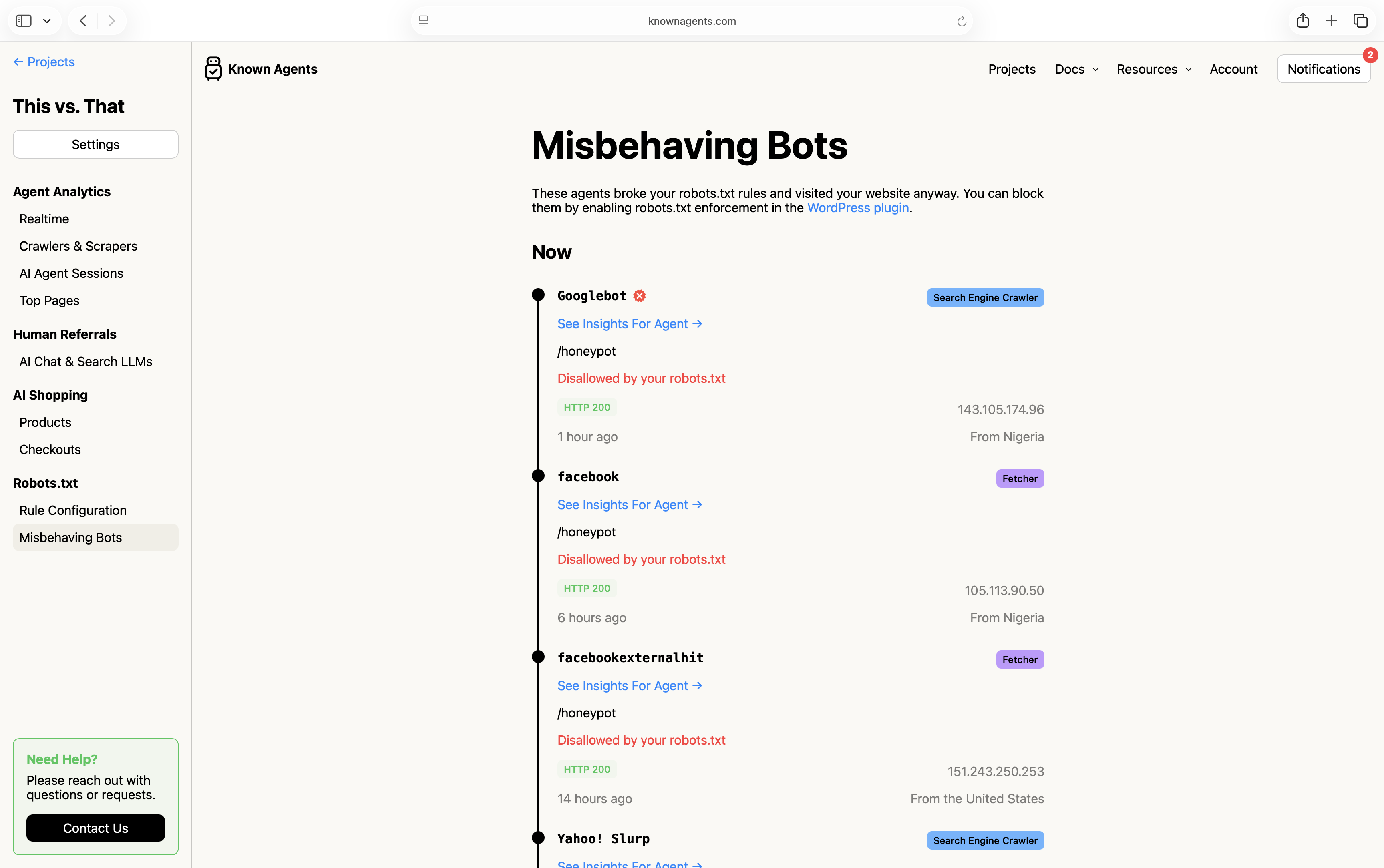 Blocked agents who tried to ignore the robots.txt rules
