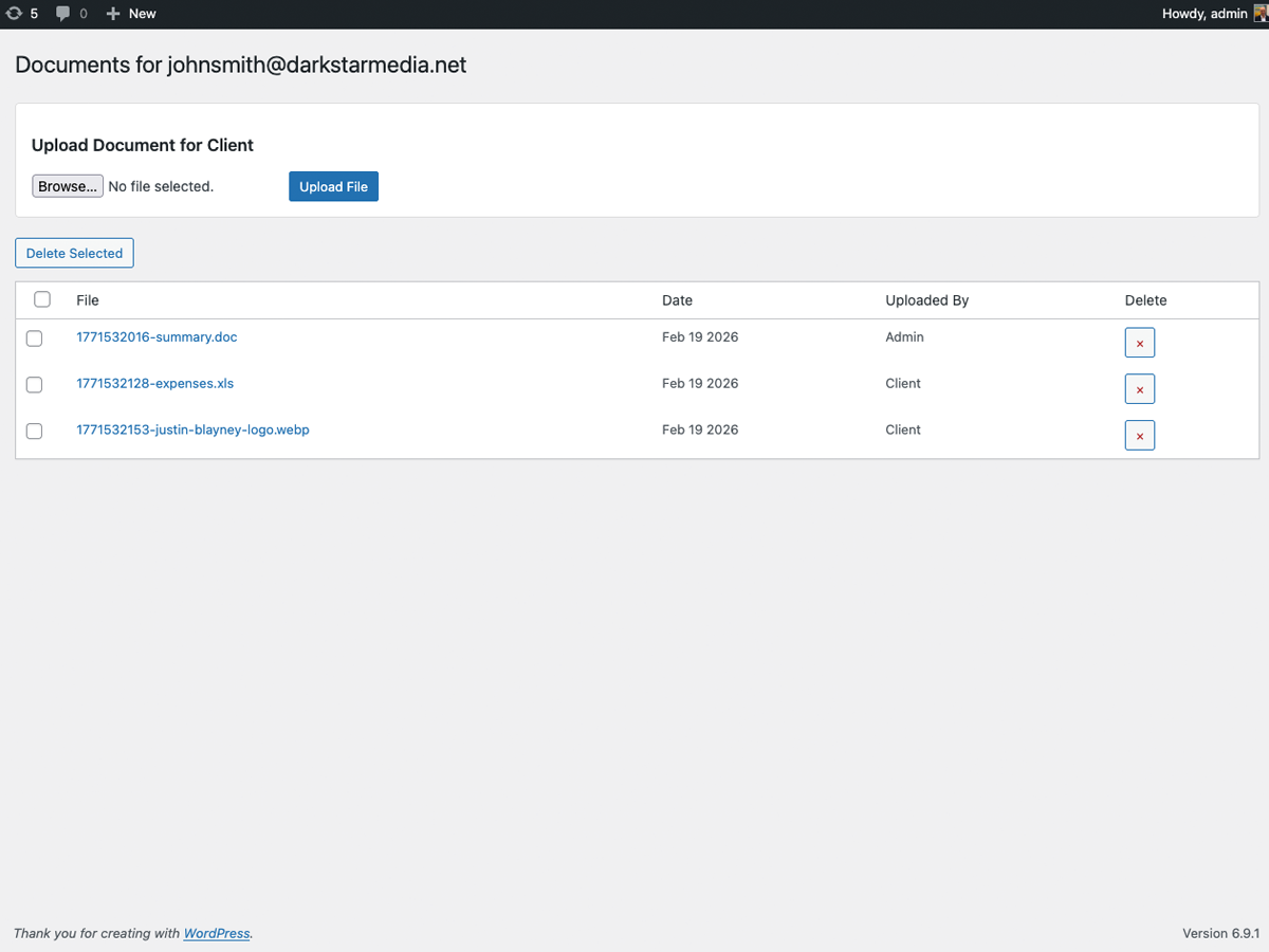 Admin interface for uploading files to specific clients