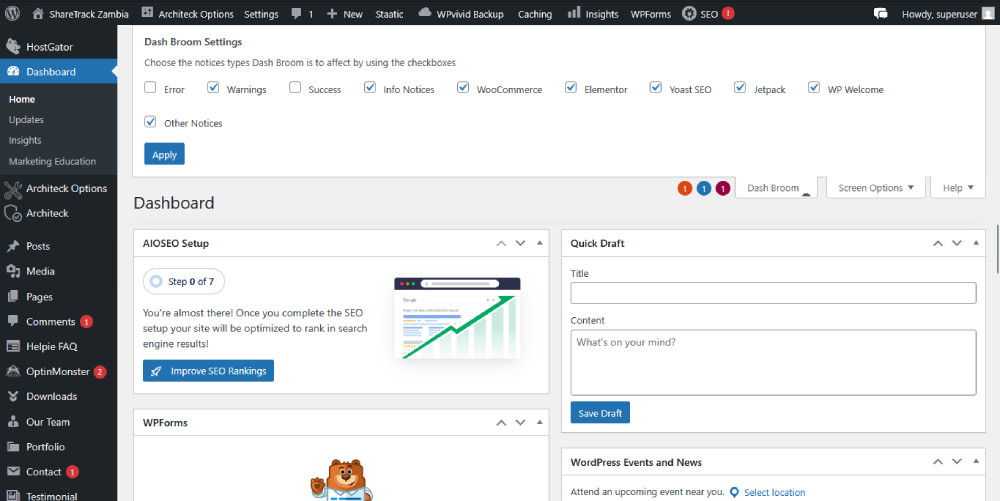 Click Dash Broom button to reveal Dash Broom Settings