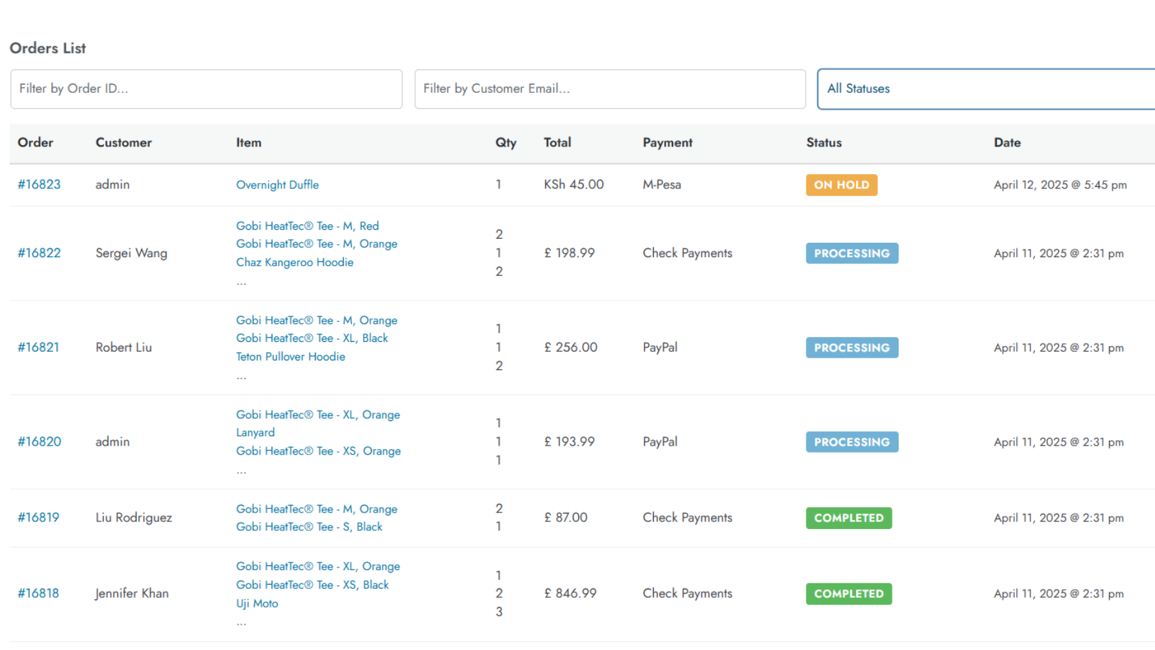 A look at the redesigned "Recent Orders" table.