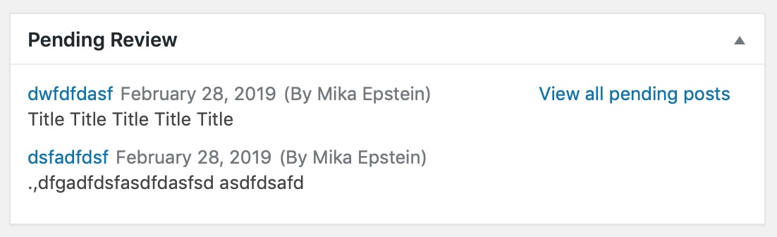 Example of a list of pending posts.