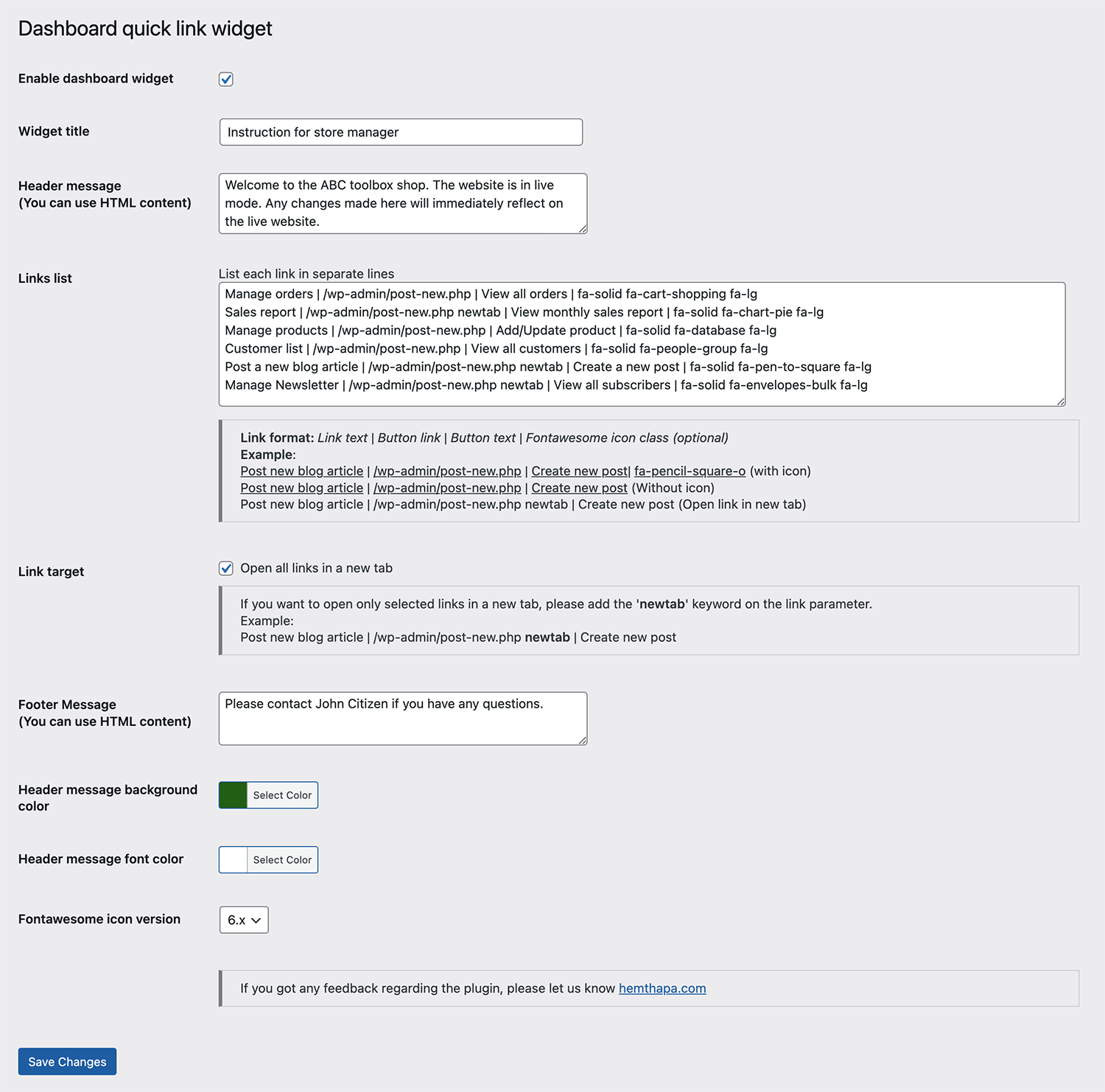 plugin settings dialog