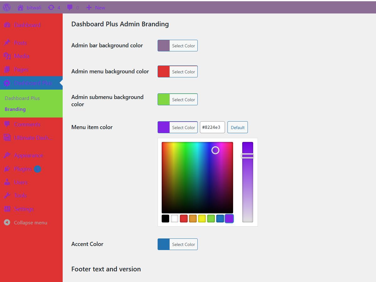 Footer text and version screenshot-3.