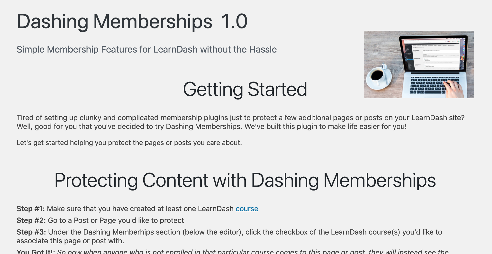 Dashing Memberships settings page
