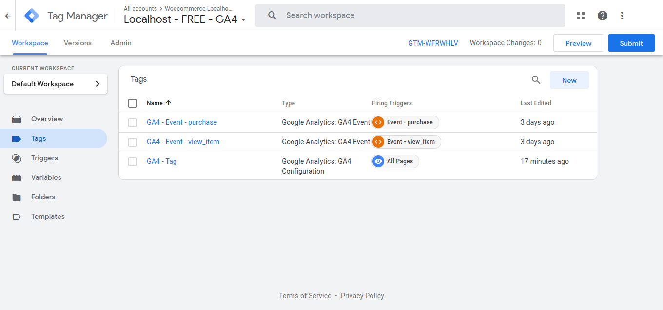 Tags Google Analytics 4 imported