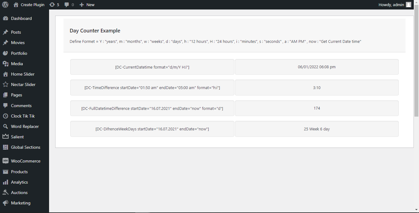 eg. Shortcode on Tools