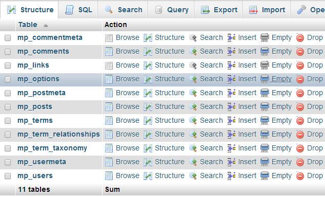 Database changes