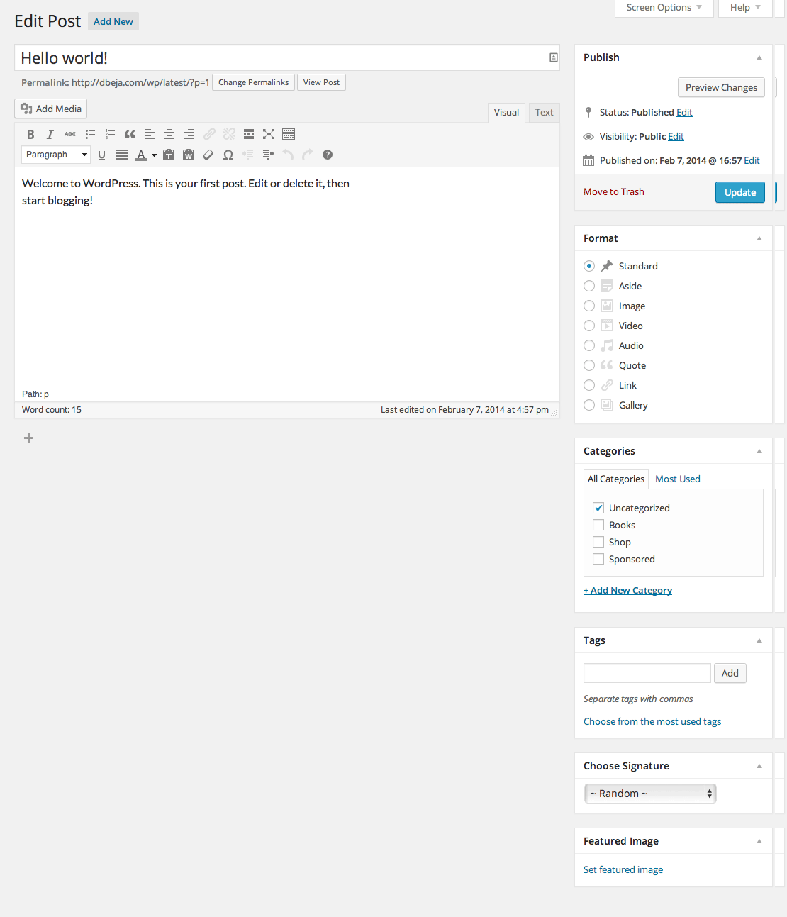 DB Signatures options inside a post