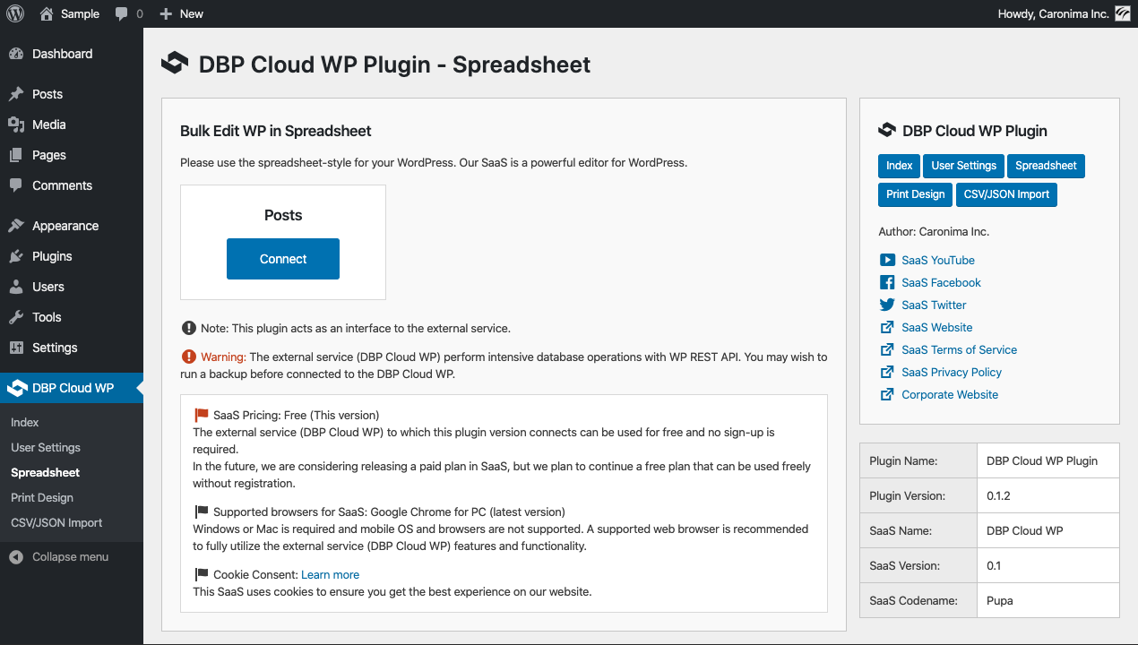 Interface to spreadsheet-style on SaaS