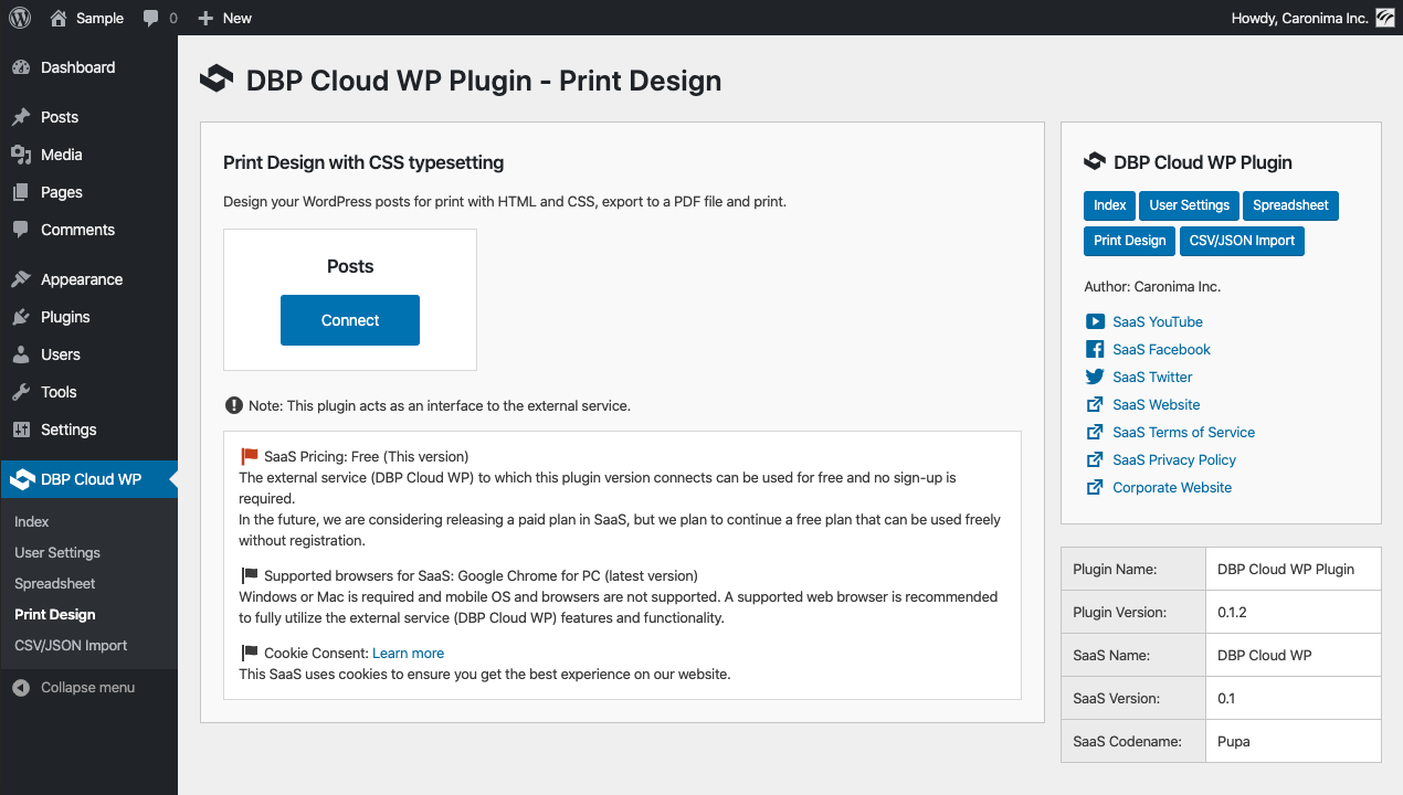 Interface to print-design on SaaS