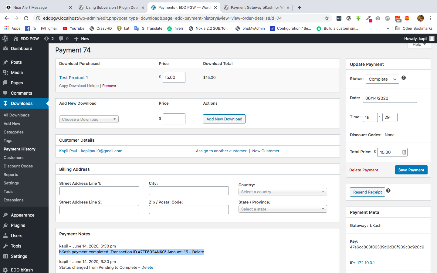Order details data