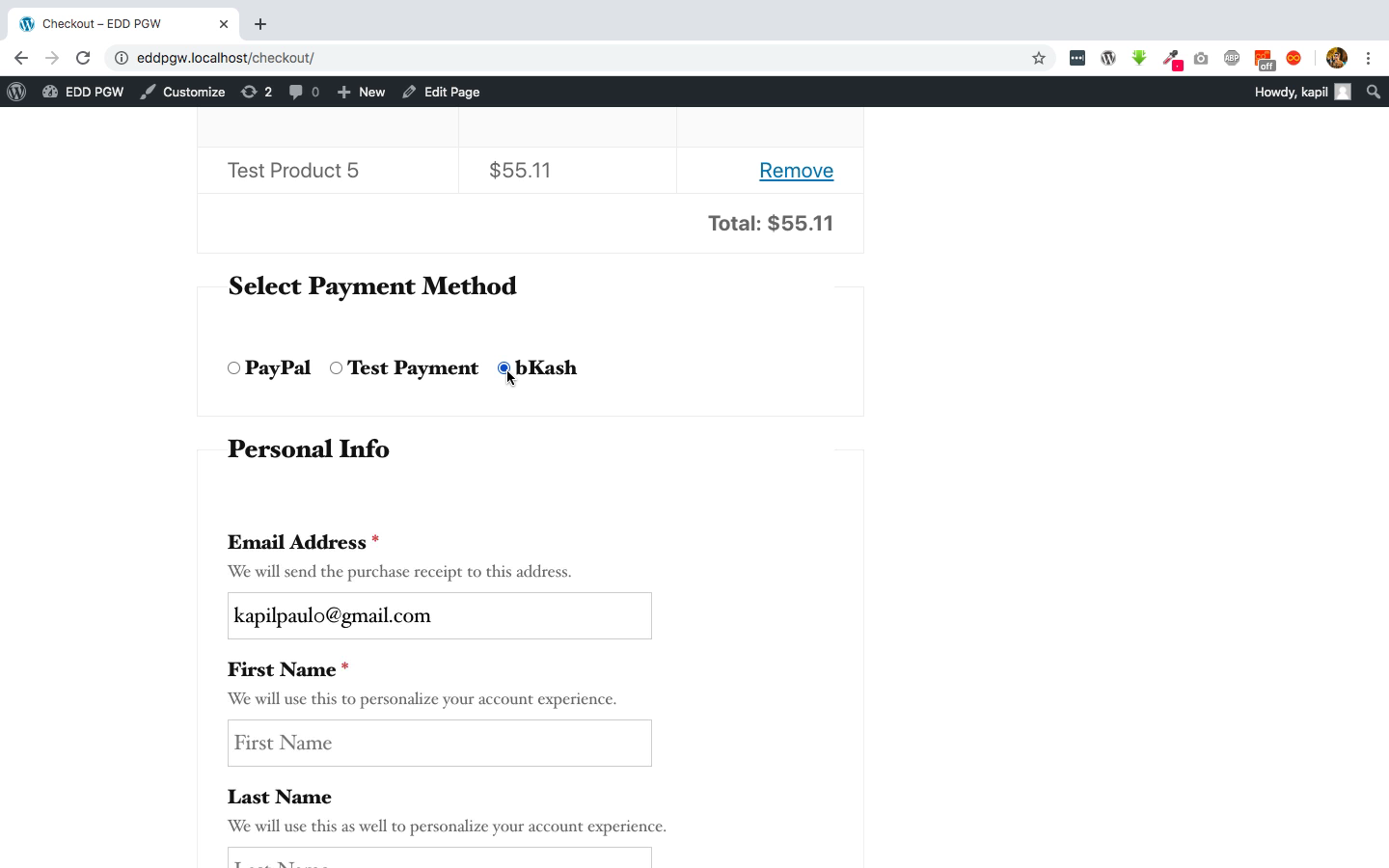 bKash as a payment method