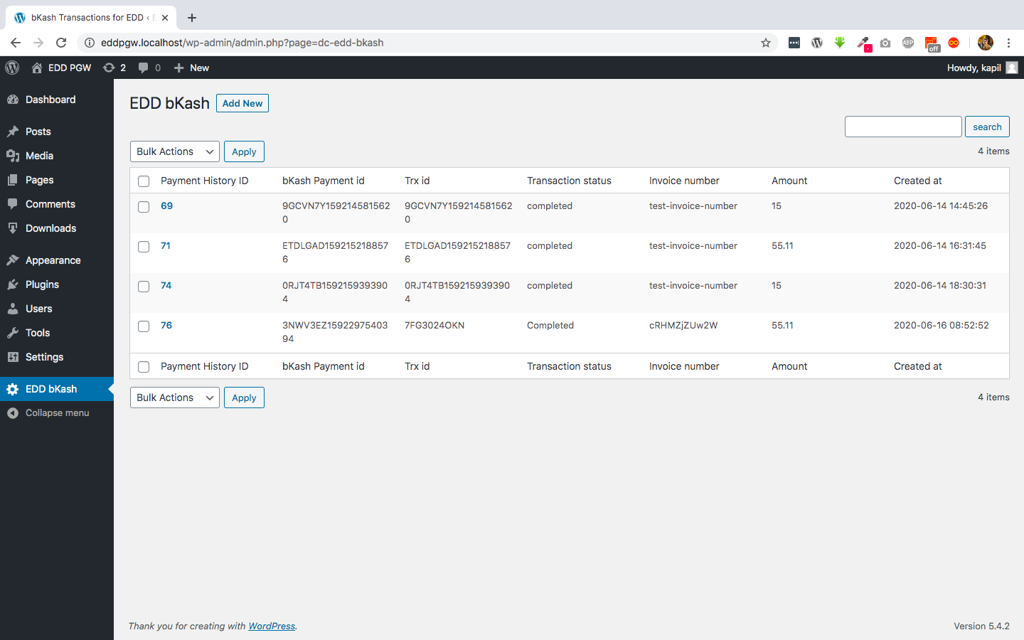 bkash Payment List