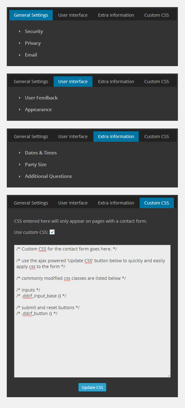 DD Contact Form settings pages