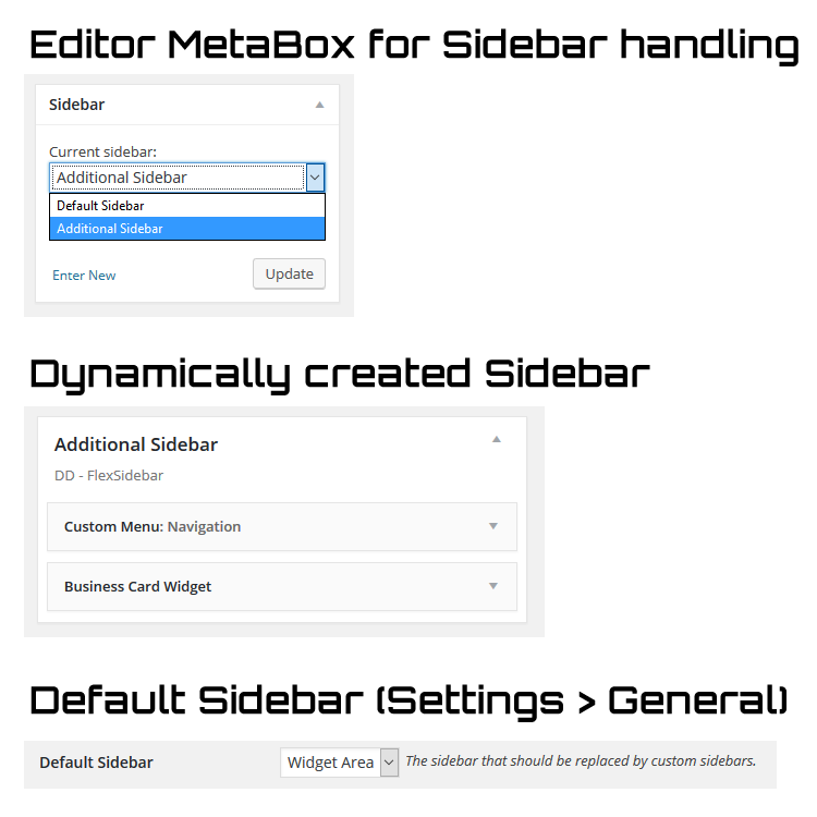 The added elements for creating, handling and populationg new sidebars.